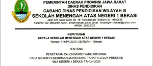 SK PENETAPAN CALON MURID PADA SPMB TAHAP II 2025 JALUR PRESTASI SMA NEGERI 1 BEKASI